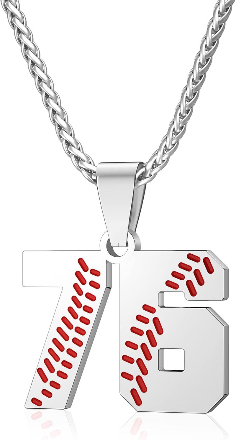 Wikavanli Personalized Baseball Jersey Number 00-99 Necklace - Stainless Steel Baseball Chain Pendant Necklace - Team Jewelry Gift for Boys, Girls, Men, Women - Image 1